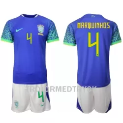 Brasilien Marquinhos 4 VM 2022 Fotbollströja Barn Borta Brasilien Marquinhos 4 VM 2022 Fotbollströja Barn Borta