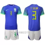 Brasilien Thiago Silva 3 VM 2022 Fotbollströja Barn Borta