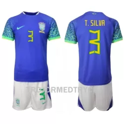 Brasilien Thiago Silva 3 VM 2022 Fotbollströja Barn Borta Brasilien Thiago Silva 3 VM 2022 Fotbollströja Barn Borta