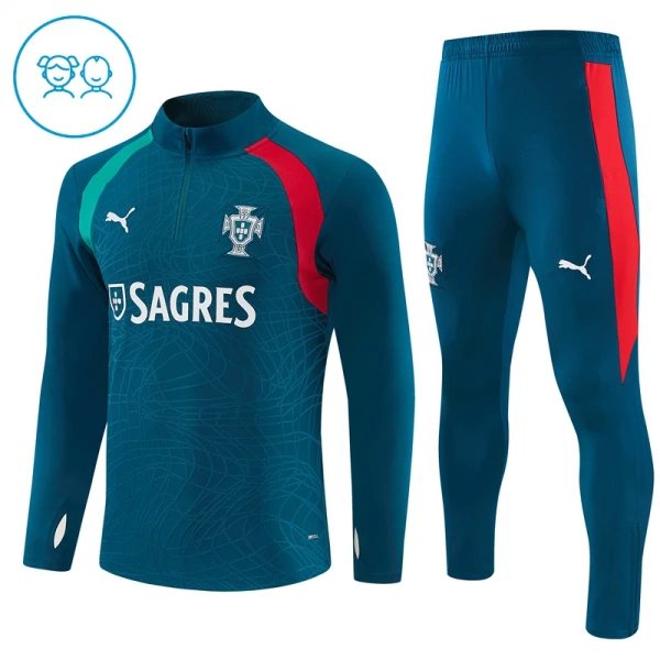 Portugal Träningströjasats Quarter-Zip Barn 2026/27 Blå Portugal Träningströjasats Quarter-Zip Barn 2026/27 Blå